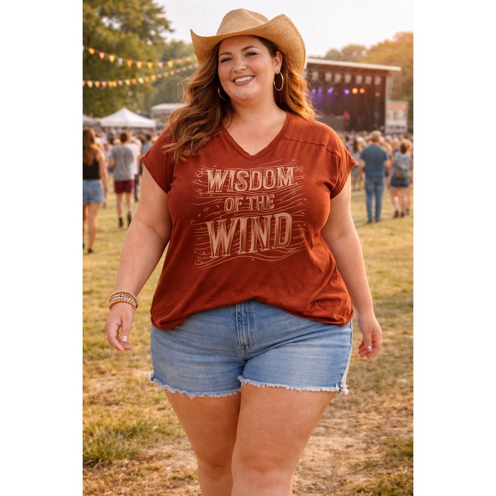 Shyanne Wisdom of the Wind Graphic Tee V-Neck Rust Terracotta Western Boho XL